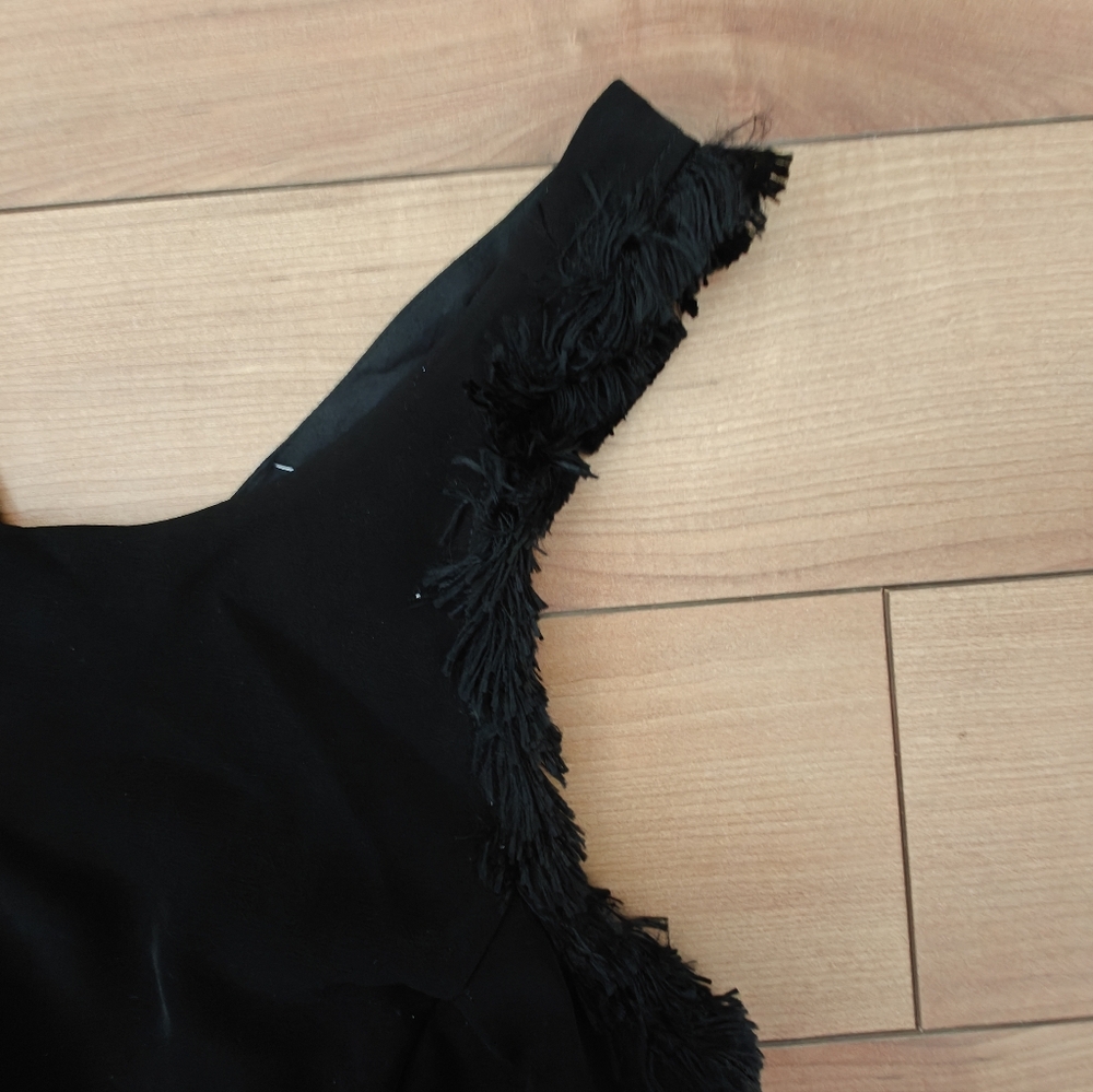 Sandro Little Black Mini Sleeveless Dress Fringe And Mesh Detail Size 1 - Picture 8 of 9